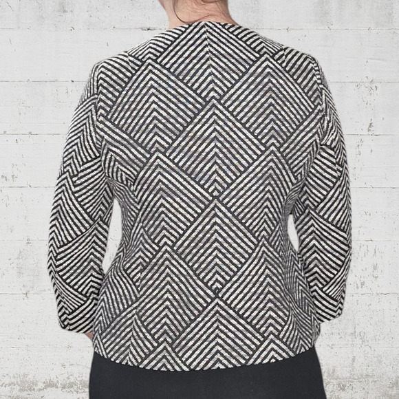 Anne Klein Black Tweed Retro Diamond Single Breasted Cropped Blazer Size 2P - Picture 10 of 11